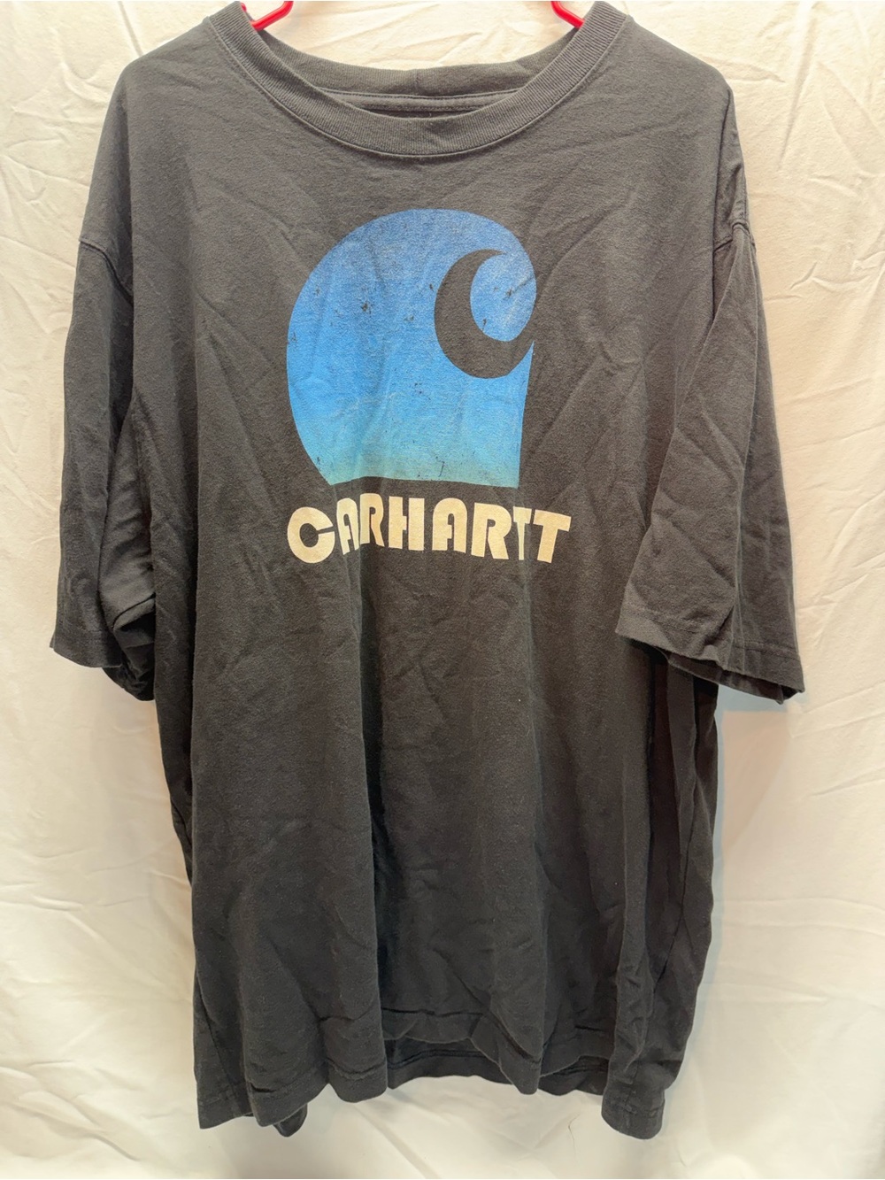 Carhartt XL Loose Fit Faded Logo Graphic T Shirt Black Blue Workwear